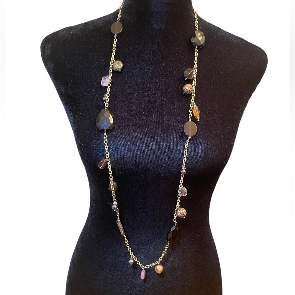 Coldwater Creek Woman’s beaded necklace,‎ gold tone, 38 inches